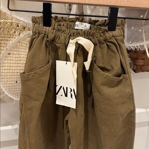 Zara Olive Green Baggy Cargo Bottoms with Drawstring